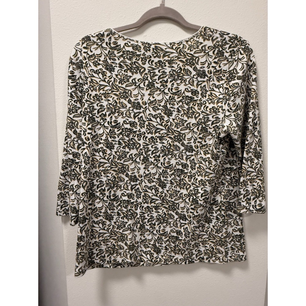 Karen Scott White Brown Yellow Floral 3/4 Sleeve Blouse Top Casual Size PL - Picture 7 of 9